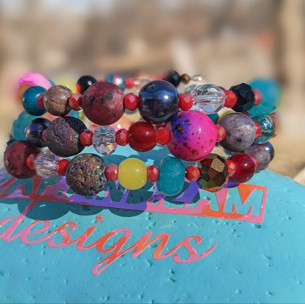 NEW Jasper Crystals LAVA Stone Blue Opal Bracelet Colorful Cute handmade - Picture 1 of 9